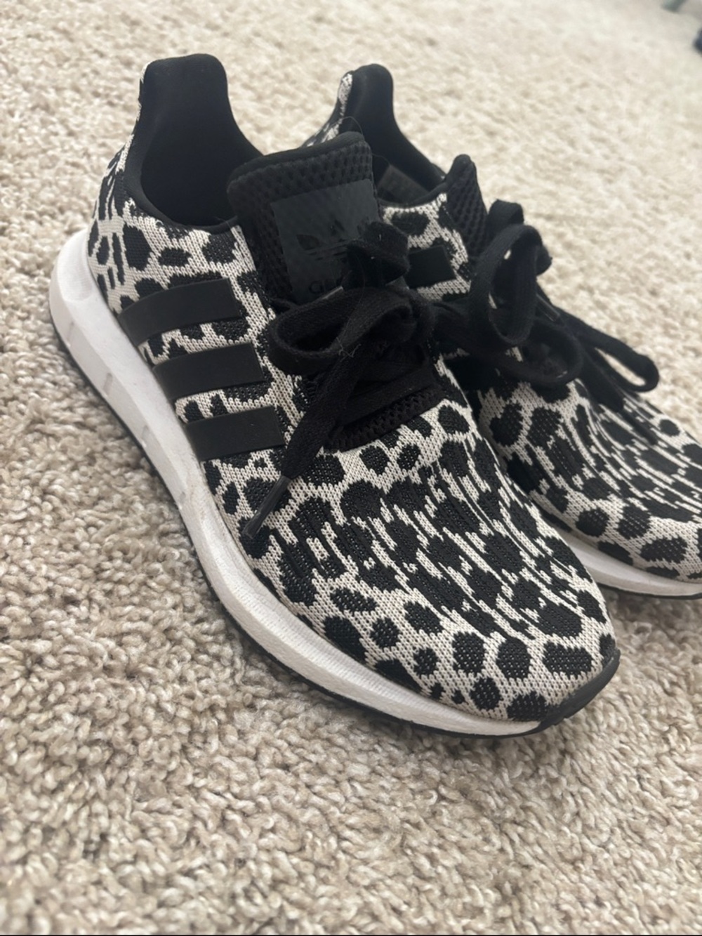 adidas Black and White Leopard Print Athletic Shoes